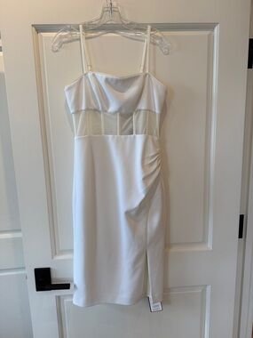 BCBGMaxAzria White Midi Dress with Sheer Waist Panel - NWT Size 8